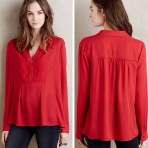 Maeve Anthropologie De Stijl Chiffon Blouse in Red